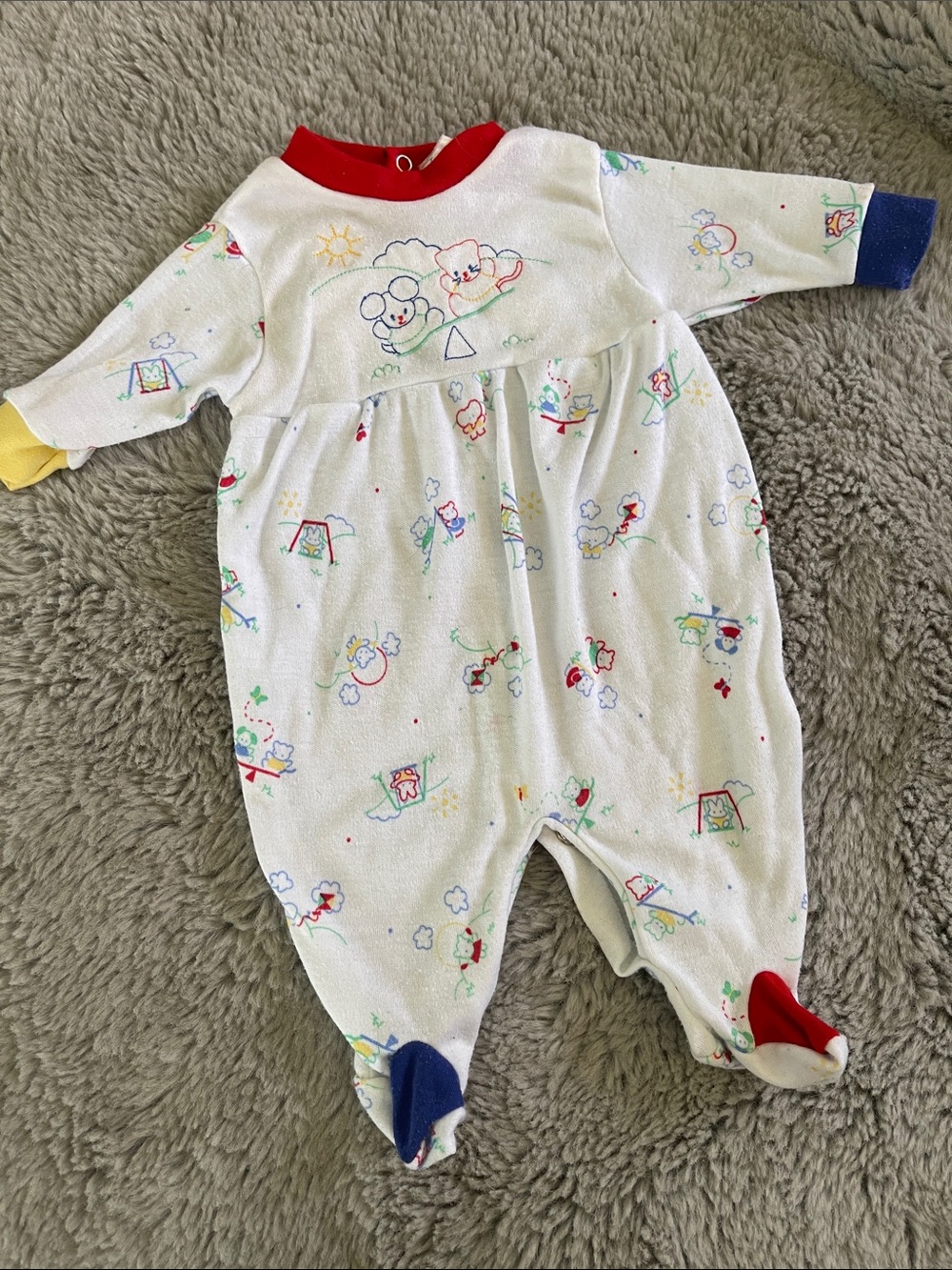 Vintage Newborn Footed One-Piece Sleeper Multi-Color Trim